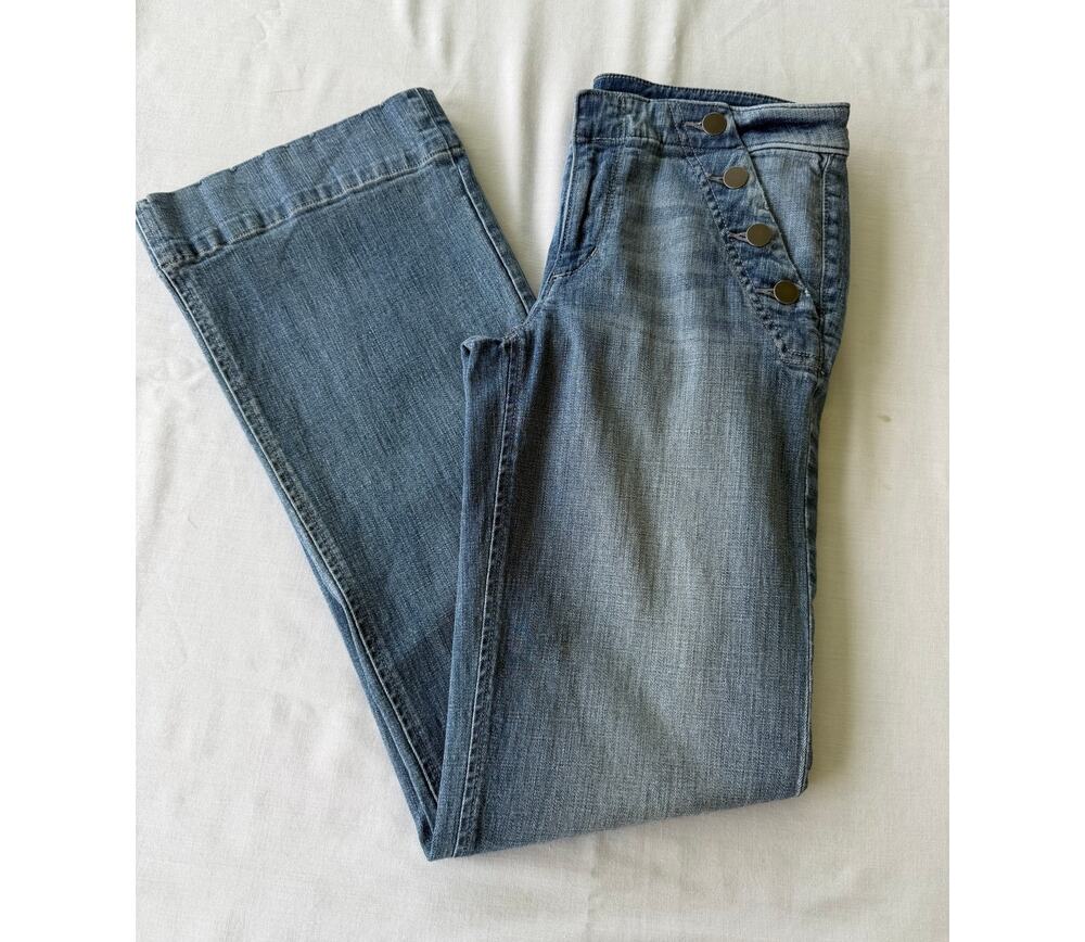 LOFT Sailor Button Low-Rise Flare Jeans Wide Hem Y2K Nautical Boho Festival
